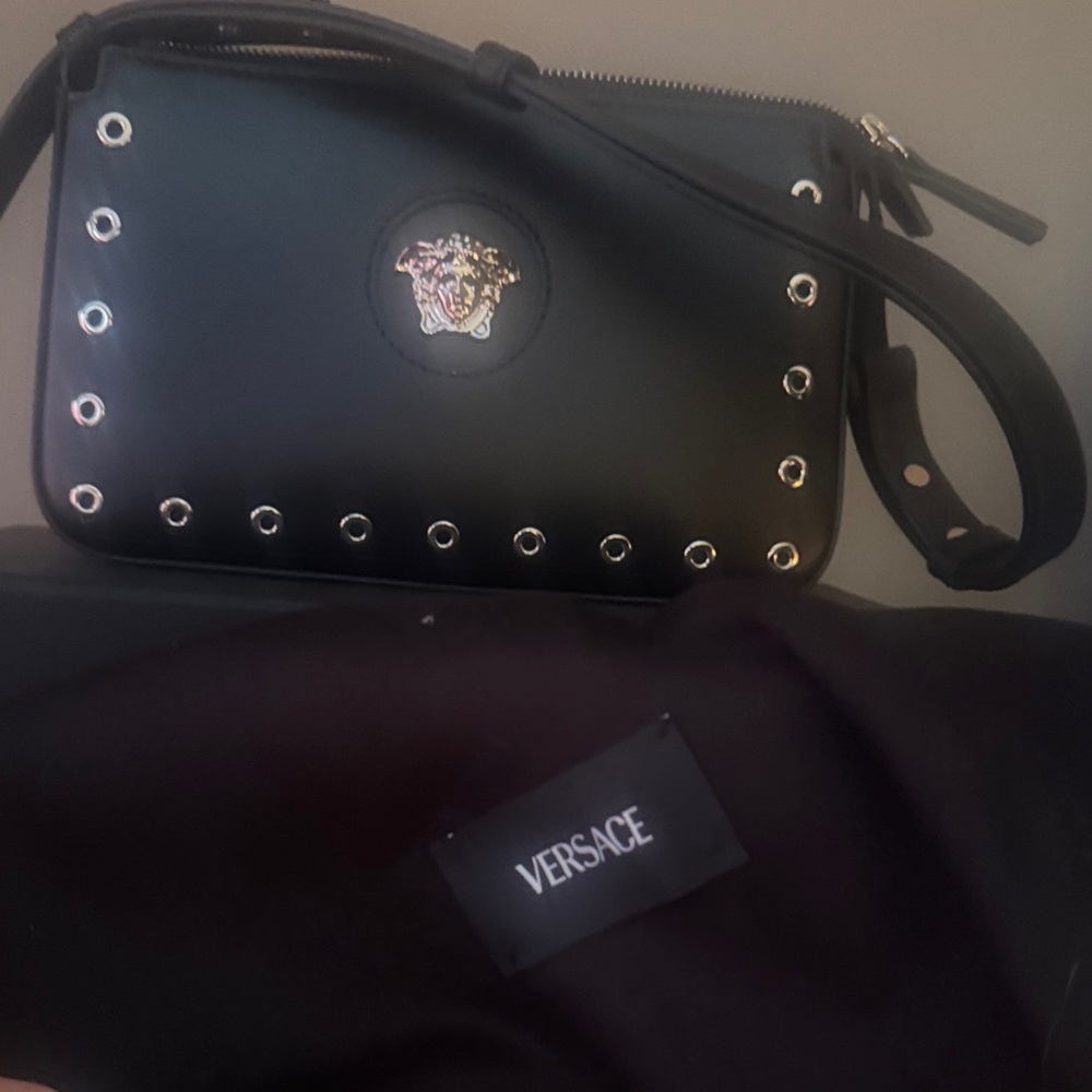 Brand New Versace eyelets Medusa head calf leather black shoulder bag. - Picture 7 of 7